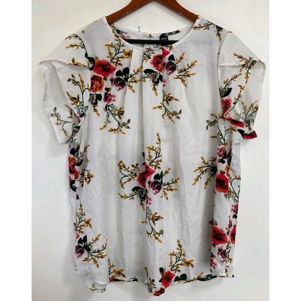 Shein Top Womens 3XL Blouse Boho White Floral Peasant Festival Feminine Romantic
